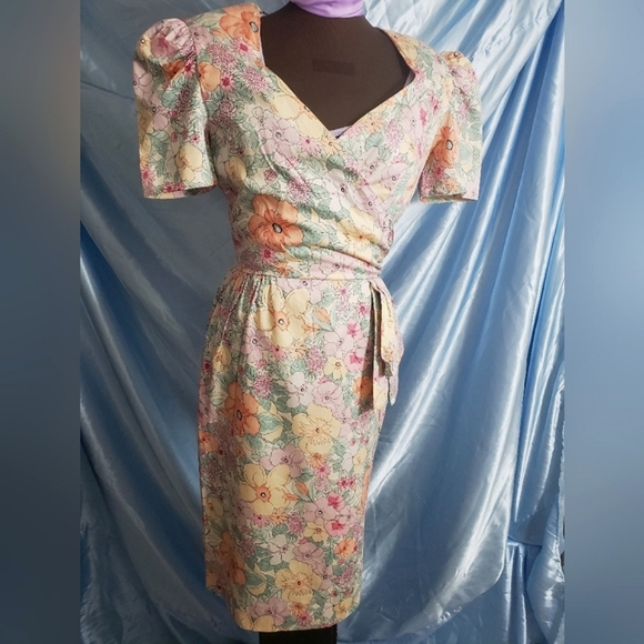 Vintage 80s Floral David Warren Dress